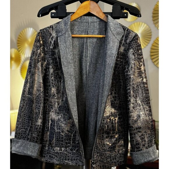 Chico's Womens Sz 1 Convertible Animal Print‎ And Gray Full Zip Up Jacket - Picture 3 of 7